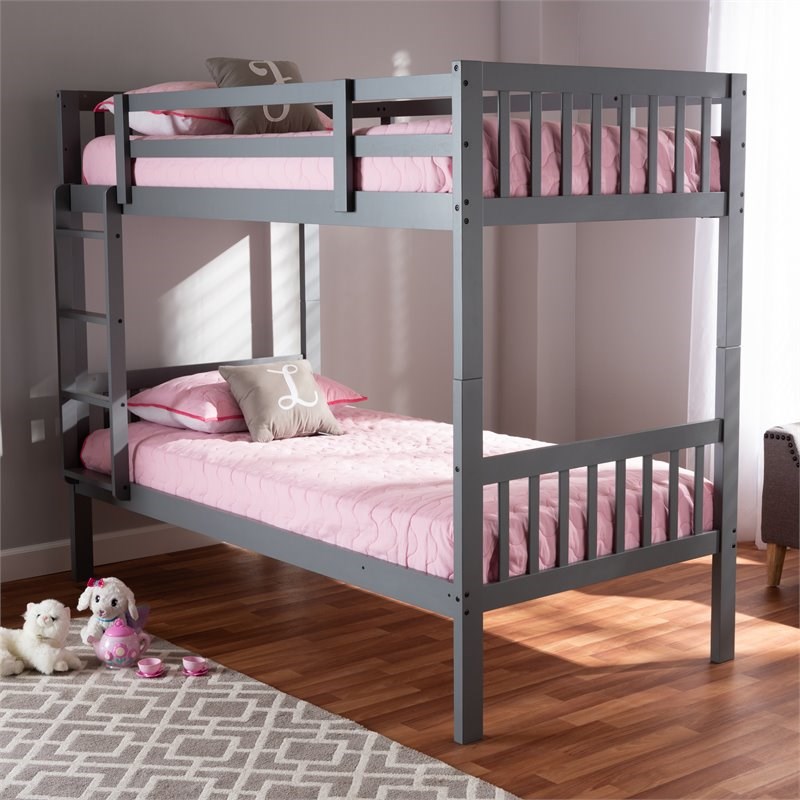 Bowery Hill Grey Finished Wood Twin Size Bunk Bed