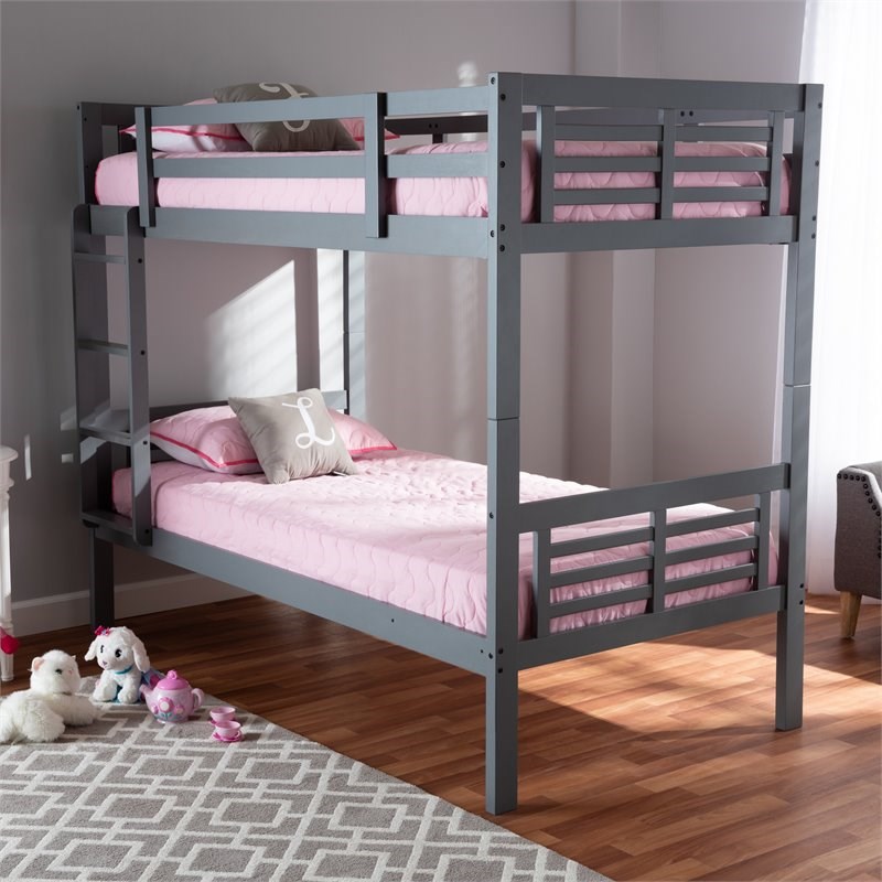 Bowery Hill Grey Finished Wood Twin Size Bunk Bed