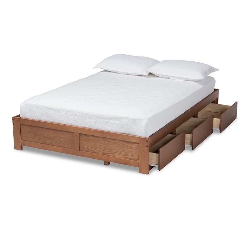 Bowery Hill Queen Size Walnut 3-Drawer Storage Bed Frame