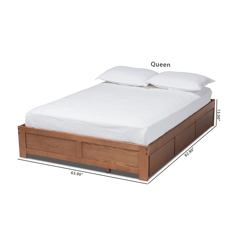 Bowery Hill Queen Size Walnut 3-Drawer Storage Bed Frame
