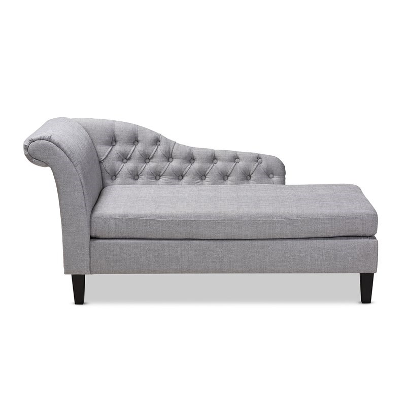 Bowery Hill Grey Upholstered Black Finished Chaise Lounge