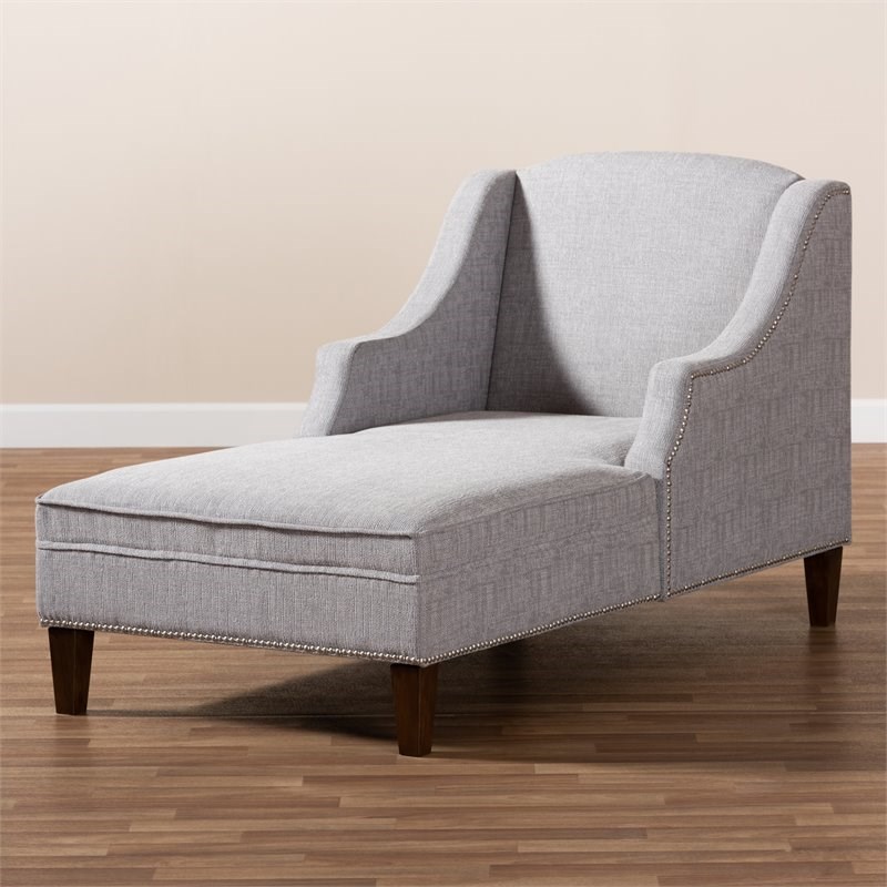 Bowery Hill Grey Upholstered Brown Finished Chaise Lounge
