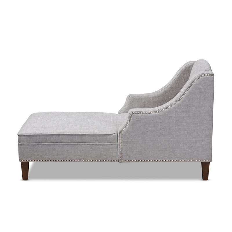 Bowery Hill Grey Upholstered Brown Finished Chaise Lounge