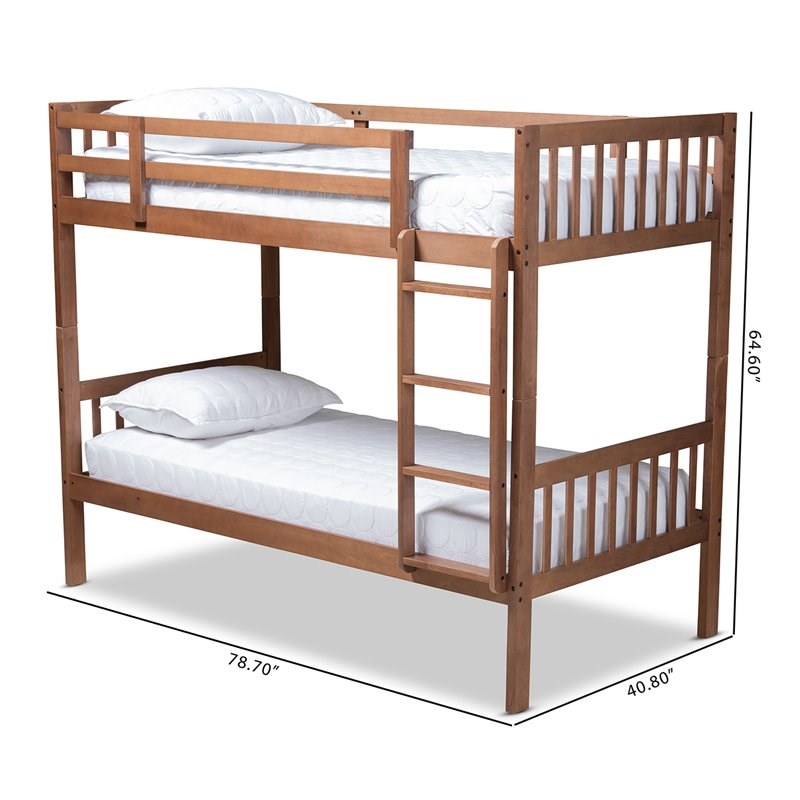 Bowery Hill Walnut Brown Finished Wood Twin Size Bunk Bed