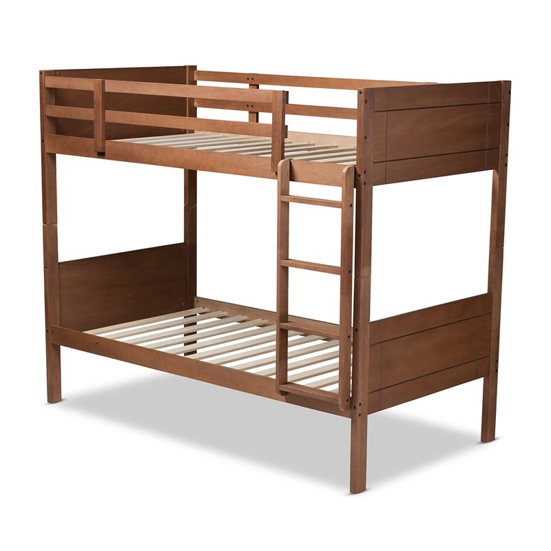 Bowery Hill Walnut Brown Finished Wood Twin Size Bunk Bed