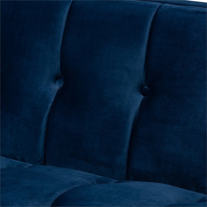 Bowery Hill Modern Velvet and Gold Finish Sofa in Royal Blue