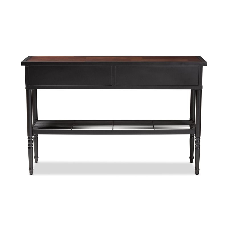 Bowery Hill 2-Drawer Wood and Metal Sideboard Server in Walnut Brown