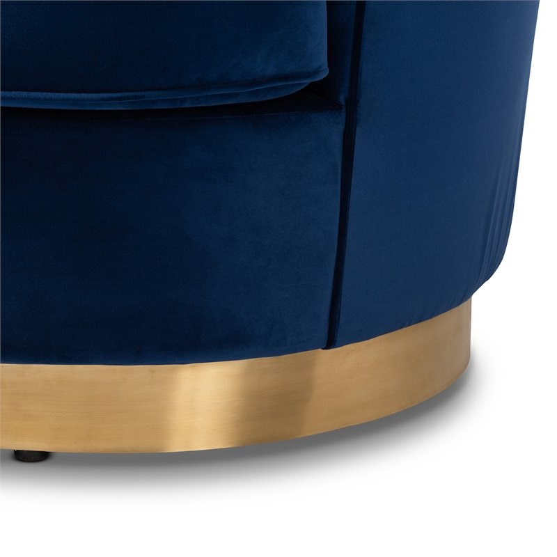 Bowery Hill Upholstered Velvet and Wood Sofa in Royal Blue and Gold