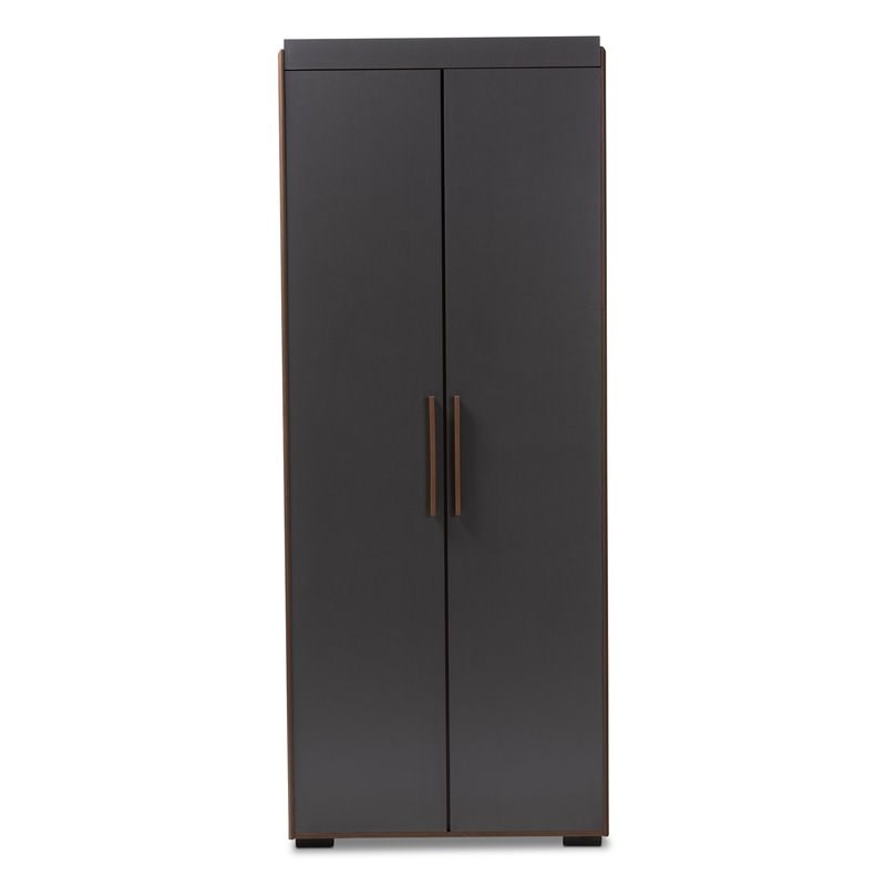 Bowery Hill 7-Shelf Wood Armoire in Gray and Walnut Brown