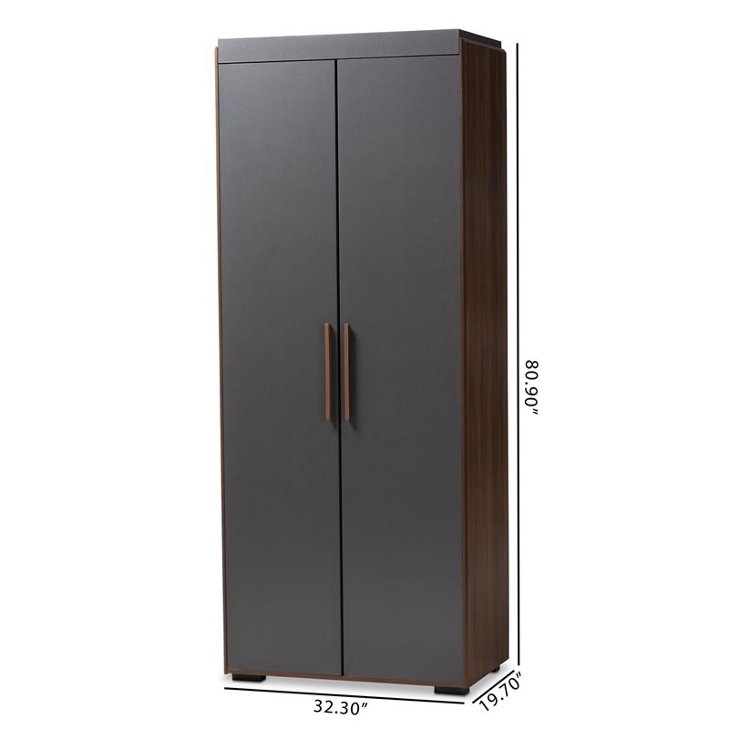 Bowery Hill 7-Shelf Wood Armoire in Gray and Walnut Brown