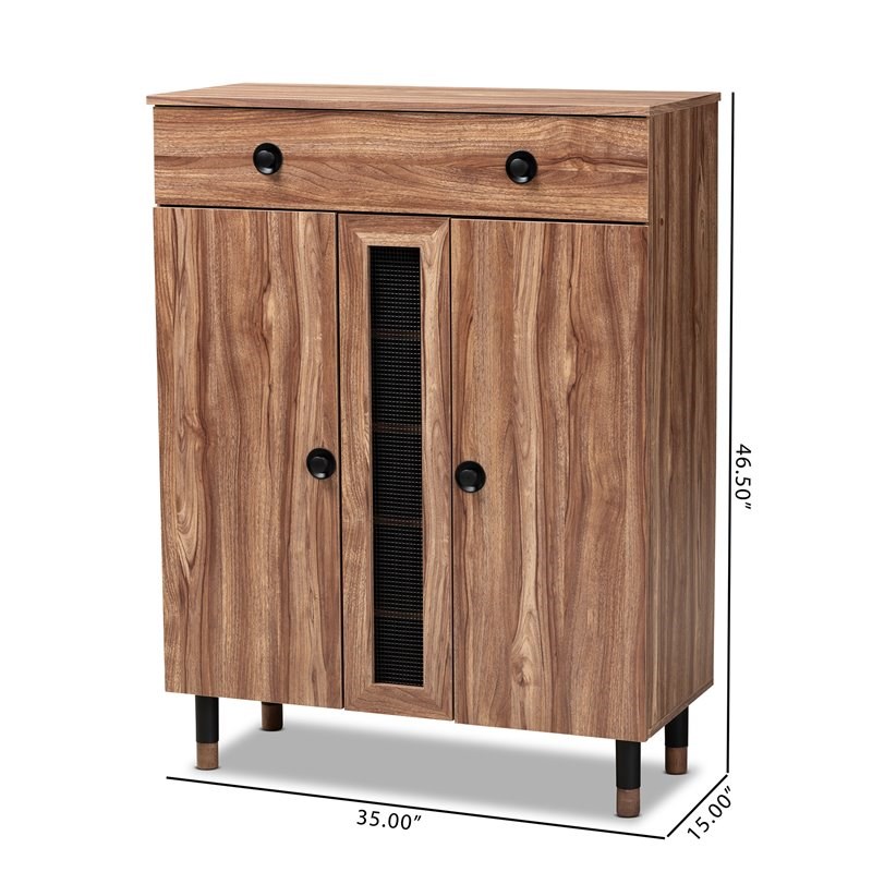 Bowery Hill 2-Door Wood Shoe Storage Cabinet with Drawer in Oak-Black