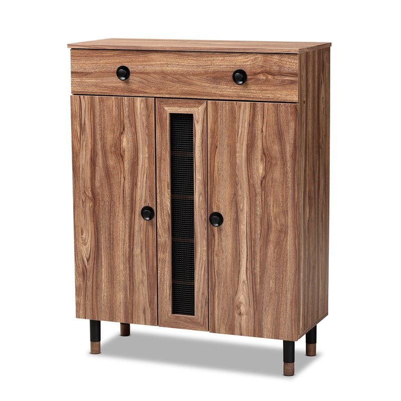 Bowery Hill 2-Door Wood Shoe Storage Cabinet with Drawer in Oak-Black