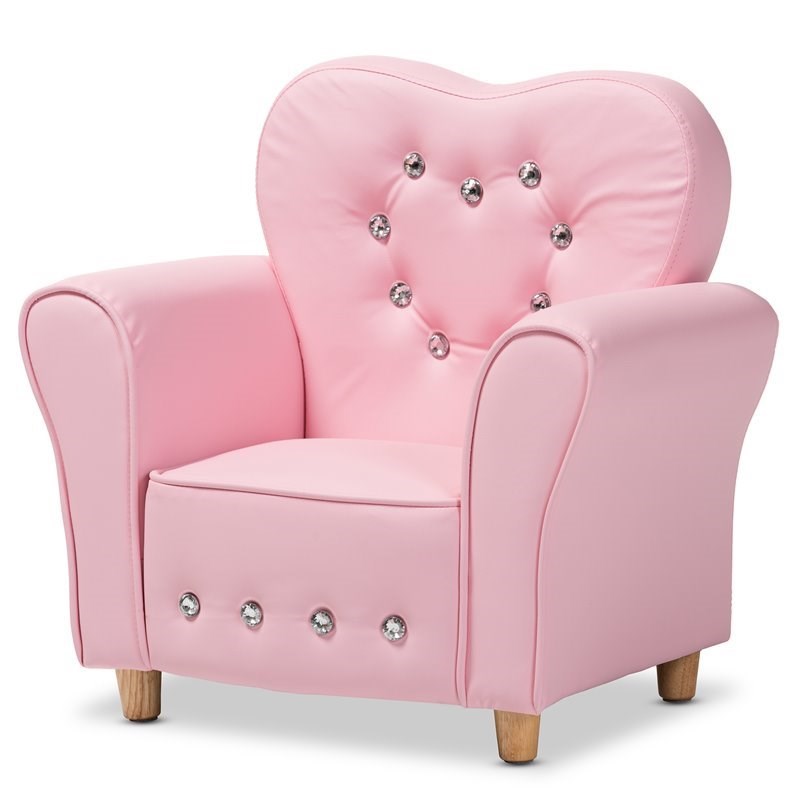 Bowery Hill Pink Faux Leather Kids Armchair