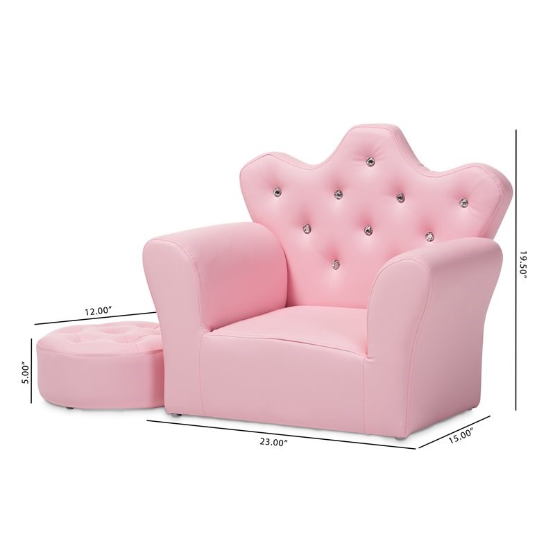 Bowery Hill Pink Faux Leather 2-PC Kids Armchair and Footrest