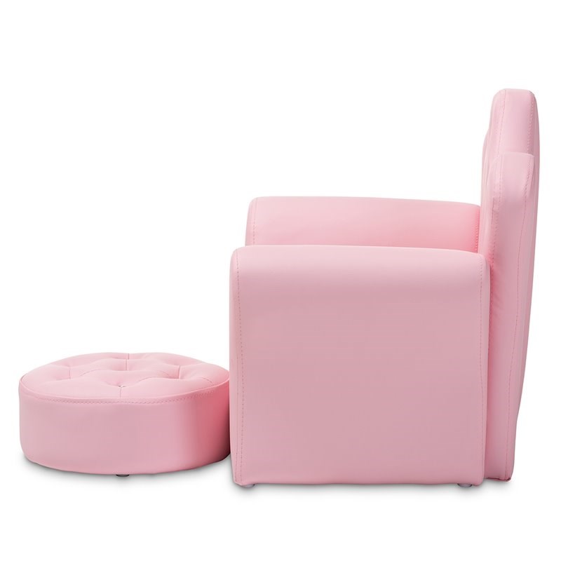 Bowery Hill Pink Faux Leather 2-PC Kids Armchair and Footrest