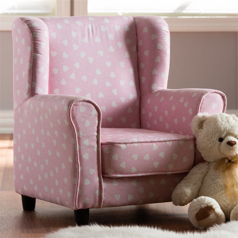 Bowery Hill Pink and White Upholstered Kids Armchair