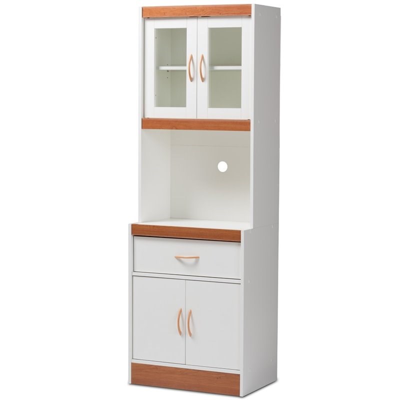 Bowery Hill Wood Kitchen Cabinet and Hutch in White and Cherry