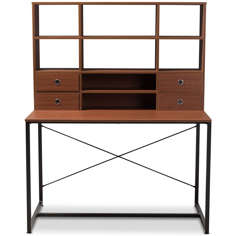 Bowery Hill Writing Desk with Bookcase Hutch in Light Brown