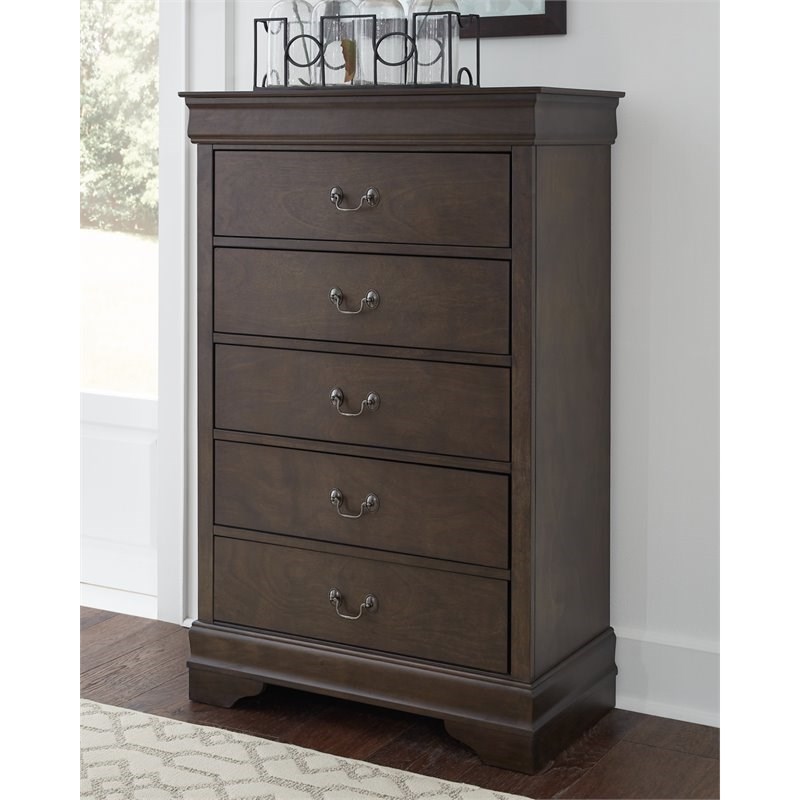 Bowery Hill Five Drawer Wood Chest in Dark Brown