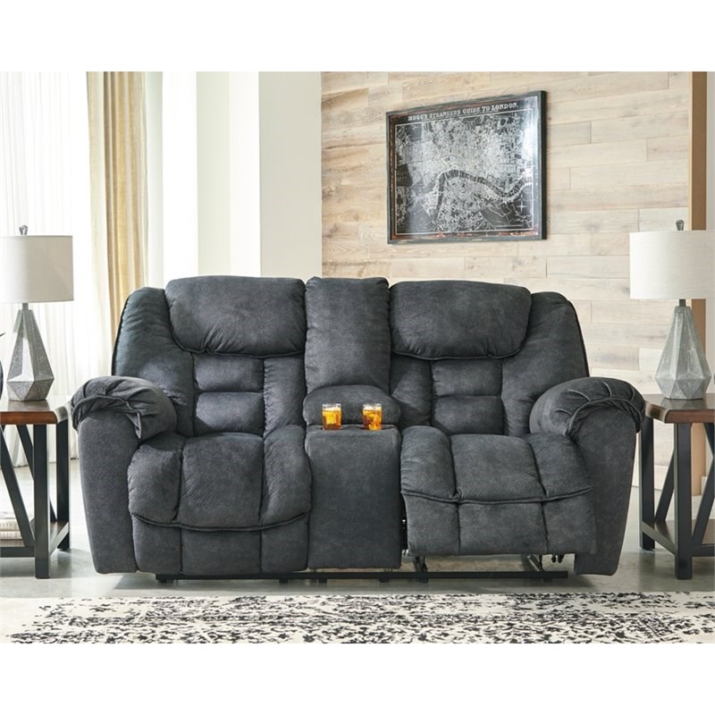 Bowery Hill Reclining Loveseat with Console in Granite