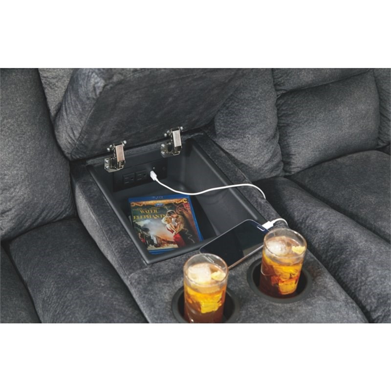 Bowery Hill Reclining Loveseat with Console in Granite