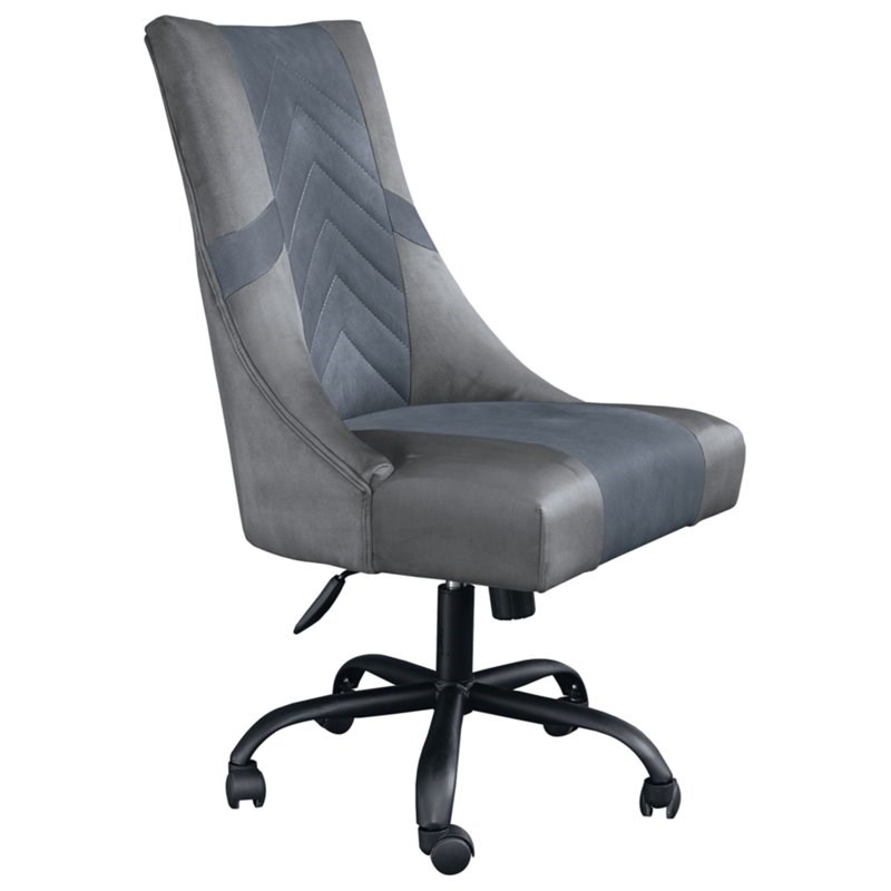 Bowery Hill Faux Leather Swivel Gaming Chair in Gray & Blue
