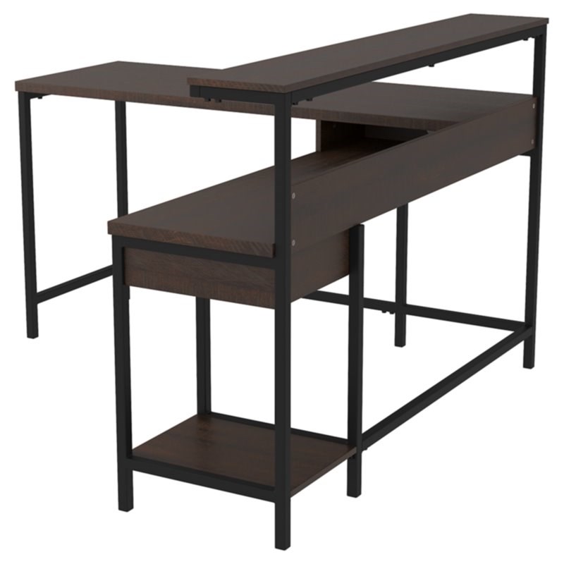 Bowery Hill Engineered Wood L-Desk with Storage in Warm Brown