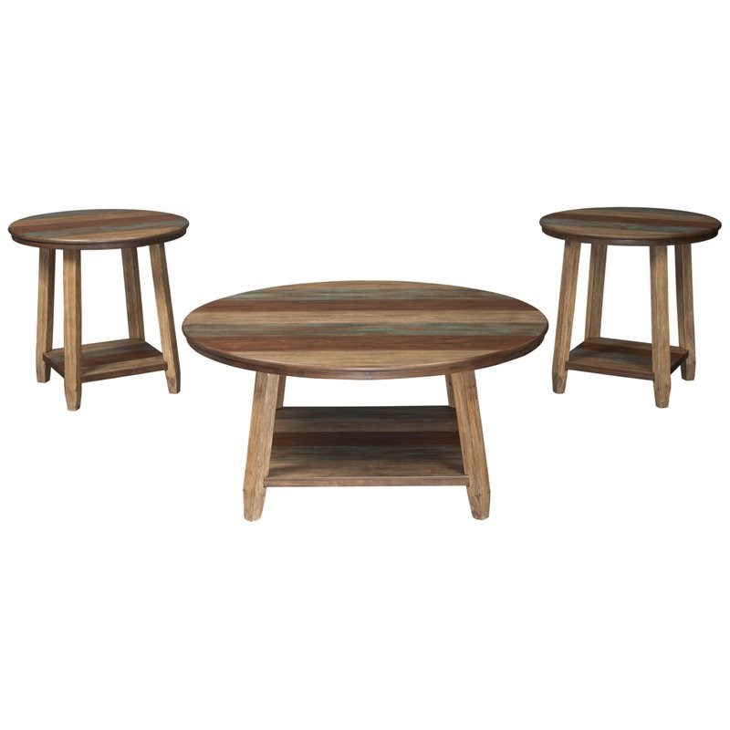 Bowery Hill Wood Occasional Table Set in Multi-Color - Set of 3