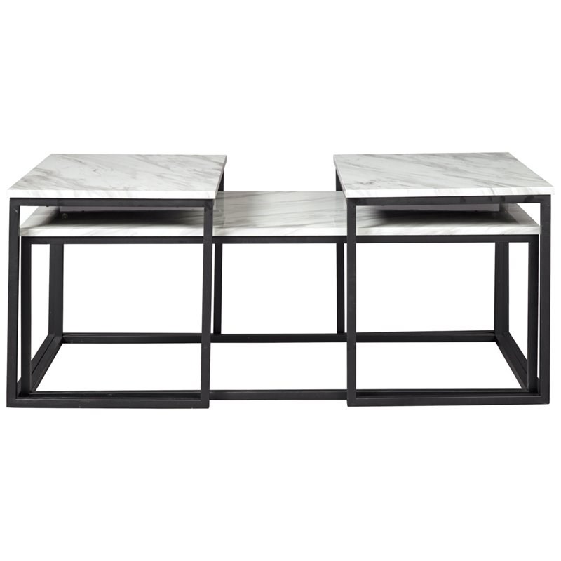 Bowery Hill Wood Occasional Table Set in Gray & Black - Set of 3