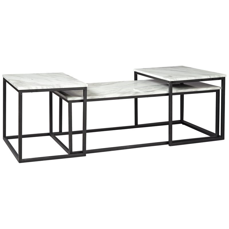 Bowery Hill Wood Occasional Table Set in Gray & Black - Set of 3