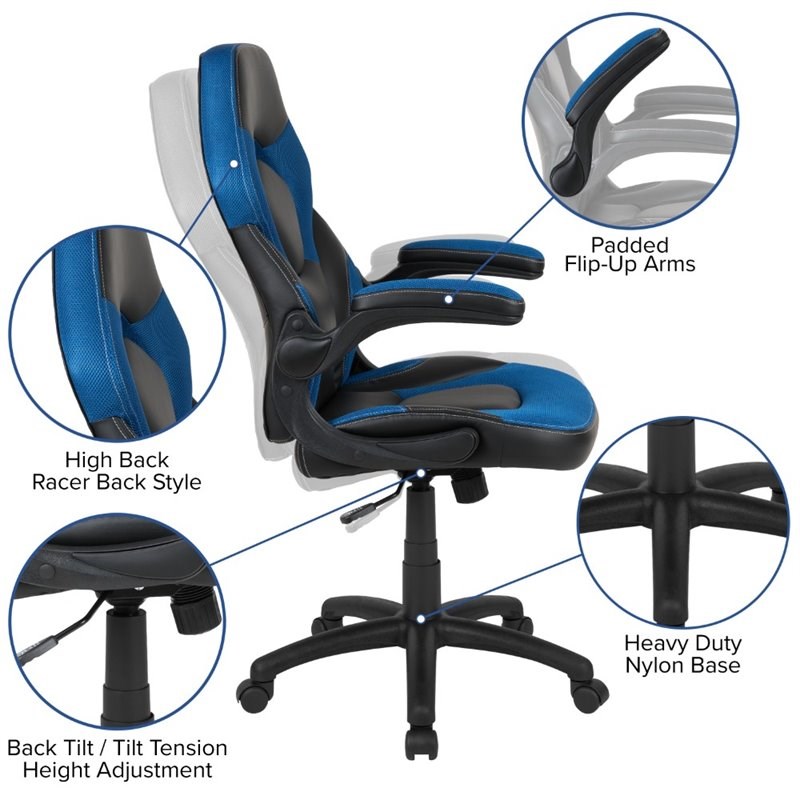 Bowery Hill 2 Piece Gaming Desk Set with Monitor Stand in Black and Blue