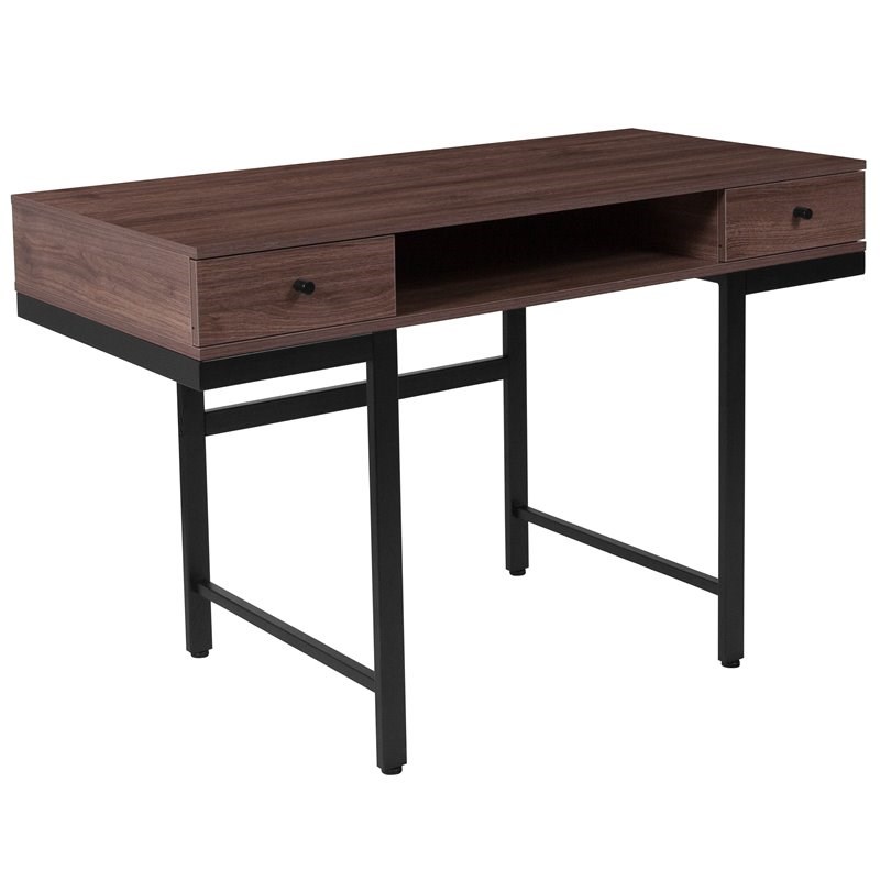 Bowery Hill Computer Desk With Drawers In Dark Ash