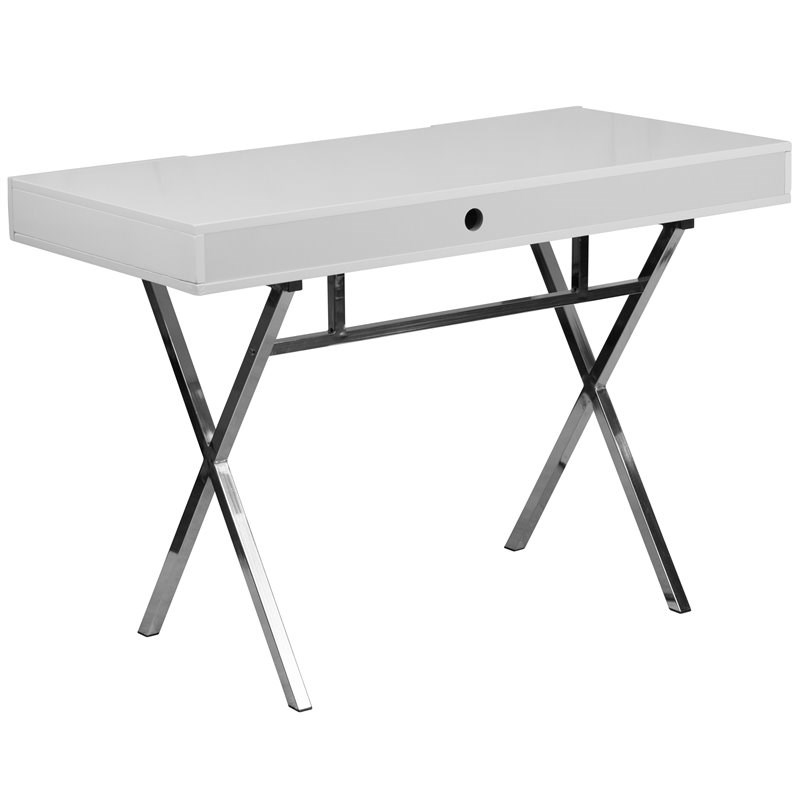 Bowery Hill Computer Desk in Glossy White Laminate Finish