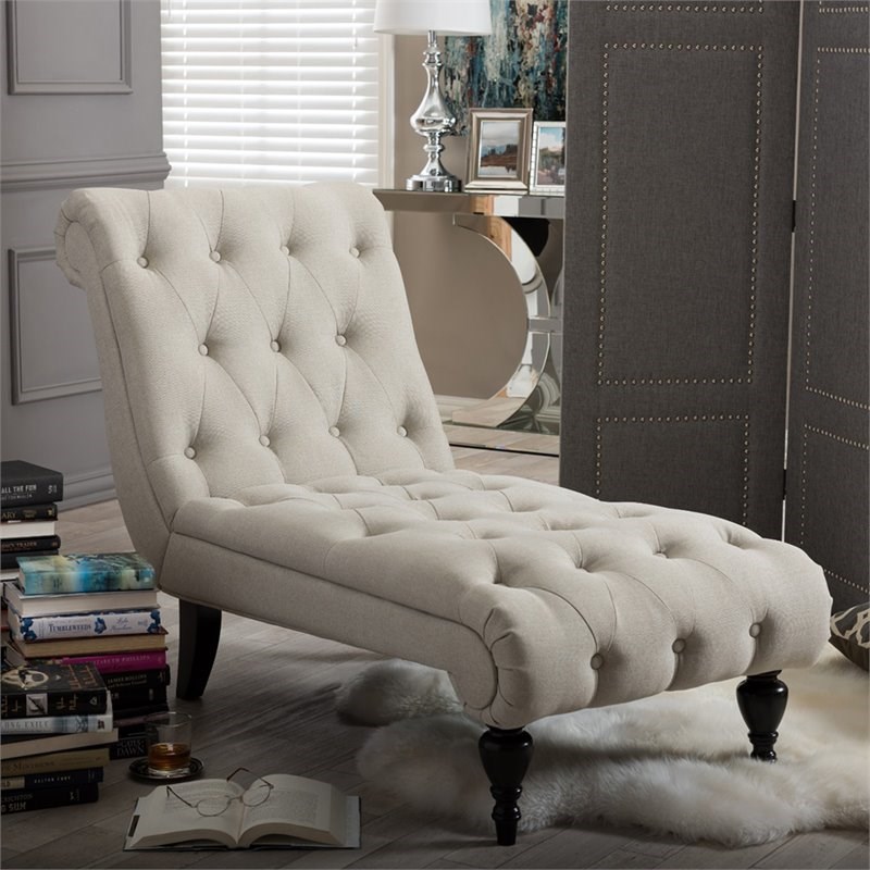 Bowery Hill Tufted Chaise Lounge in Light Beige and Black