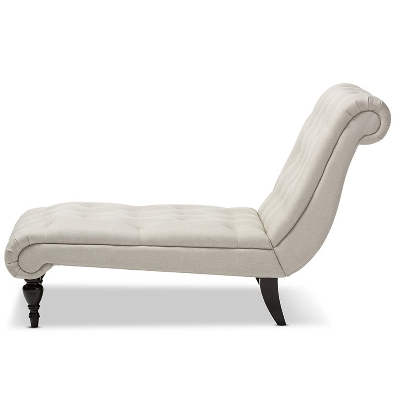 Bowery Hill Tufted Chaise Lounge in Light Beige and Black
