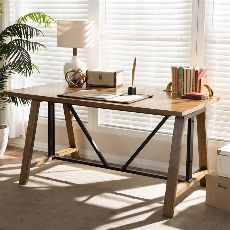 Bowery Hill Adjustable Height Writing Desk in Brown and Black