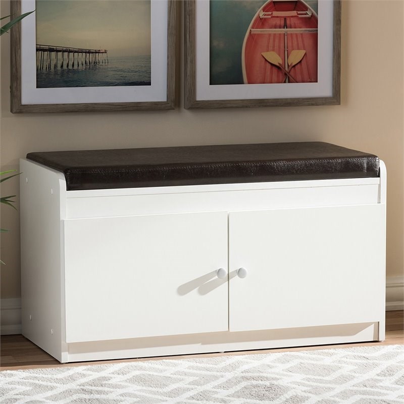 Bowery Hill Faux Leather Shoe Bench in White
