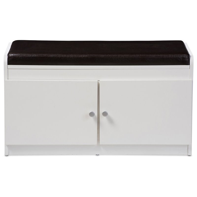 Bowery Hill Faux Leather Shoe Bench in White