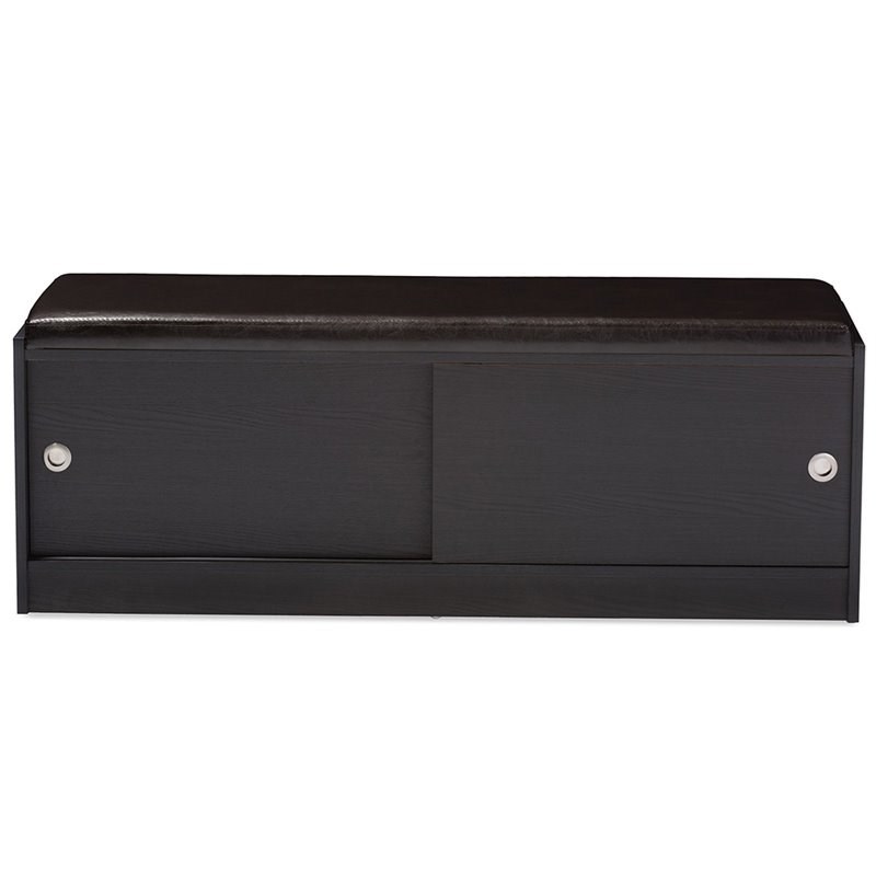 Bowery Hill Faux Leather Shoe Bench in Espresso