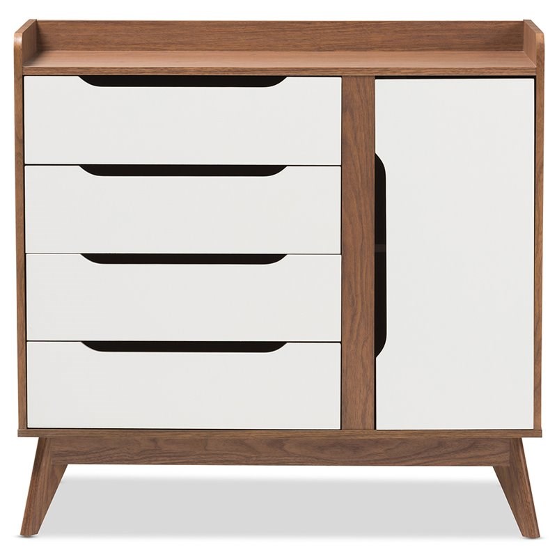 Bowery Hill Contemporary Storage Shoe Cabinet in White and Walnut