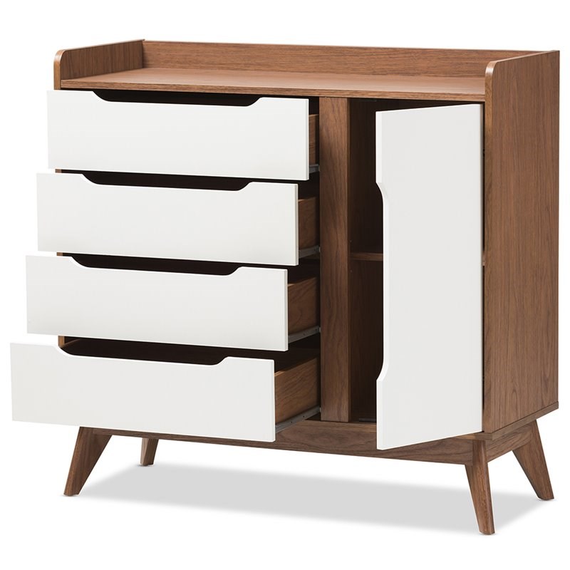 Bowery Hill Contemporary Storage Shoe Cabinet in White and Walnut