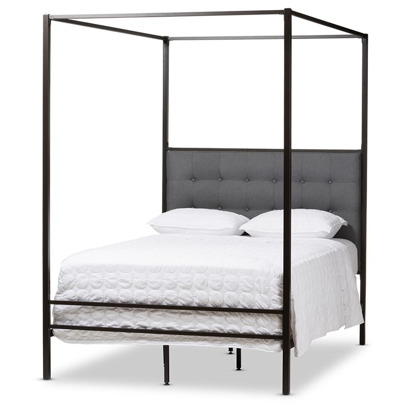 Bowery Hill Vintage Industrial Queen Poster Metal Canopy Bed in Black