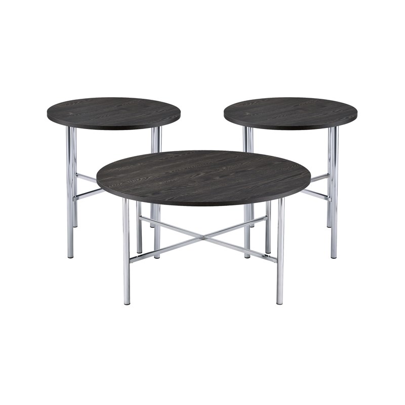 Bowery Hill Contemporary 3PC Occasional Table Set in Chrome
