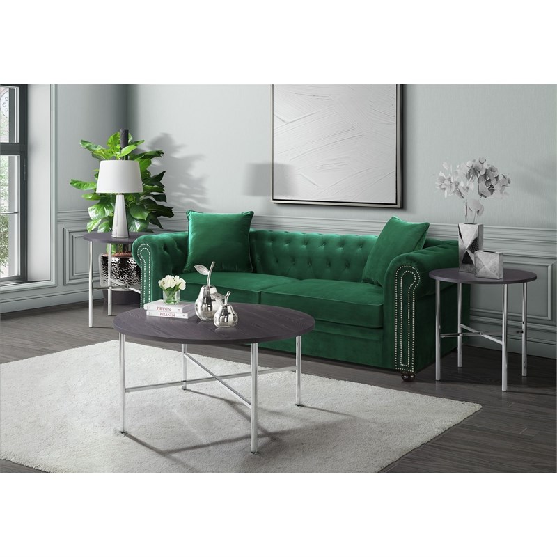 Bowery Hill Contemporary 3PC Occasional Table Set in Chrome