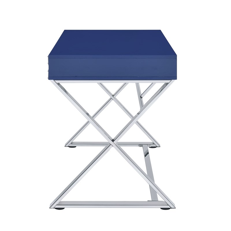 Bowery Hill Contemporary 2-Drawer Desk in Glossy Blue Metal