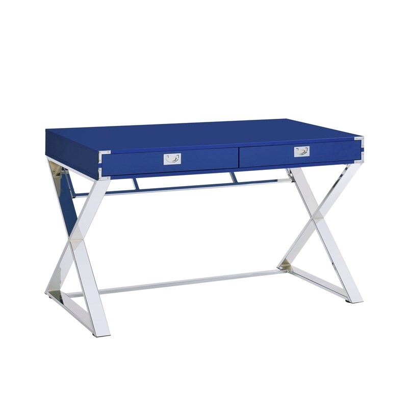Bowery Hill Contemporary 2-Drawer Desk in Glossy Blue Metal
