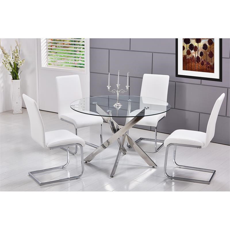 Bowery Hill Faux Leather Chrome Dining Side Chair in White (Set of 2)