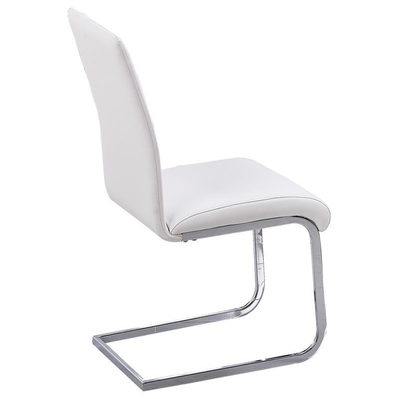 Bowery Hill Faux Leather Chrome Dining Side Chair in White (Set of 2)