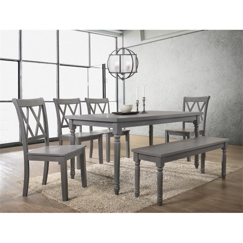 Bowery Hill 6 Piece Solid Wood Dining Set With Bench In Rustic Gray Homesquare 4650