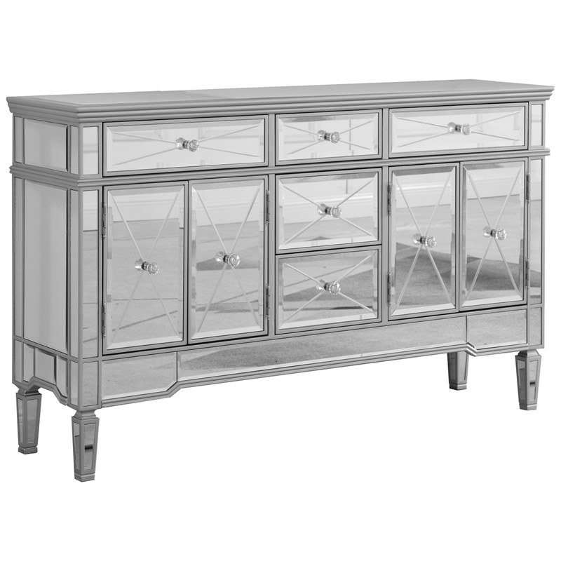 Bowery Hill Contemporary Mirrored Wood Sideboard in Silver Finish